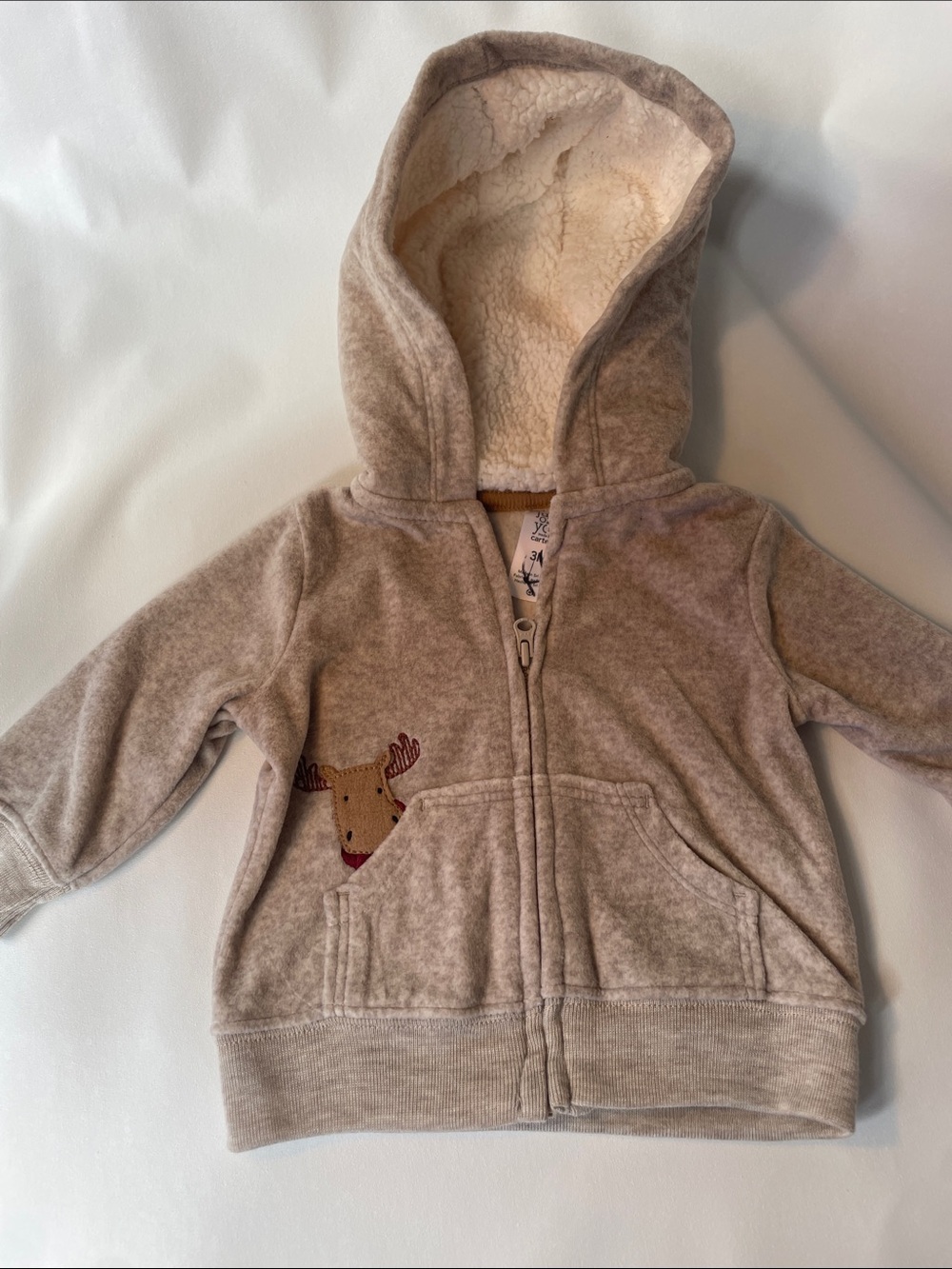 Cozy Beige Hooded Zip-Up Sweatshirt for Kids with Moose Accent